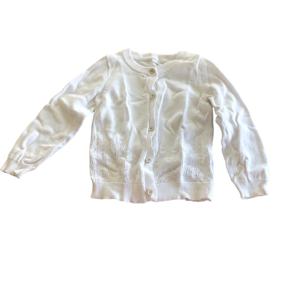 VGUC 3T 100% Cotton White Piquet Cardigan Sweater